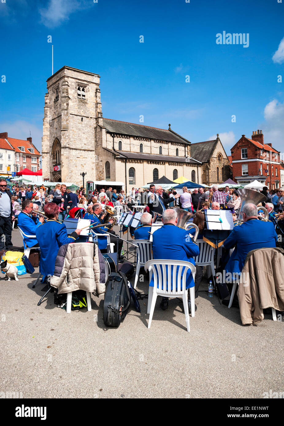 The Malton White Star Brass band playing in front of the Milton Rooms at Malton Food Lovers fair Stock Photo