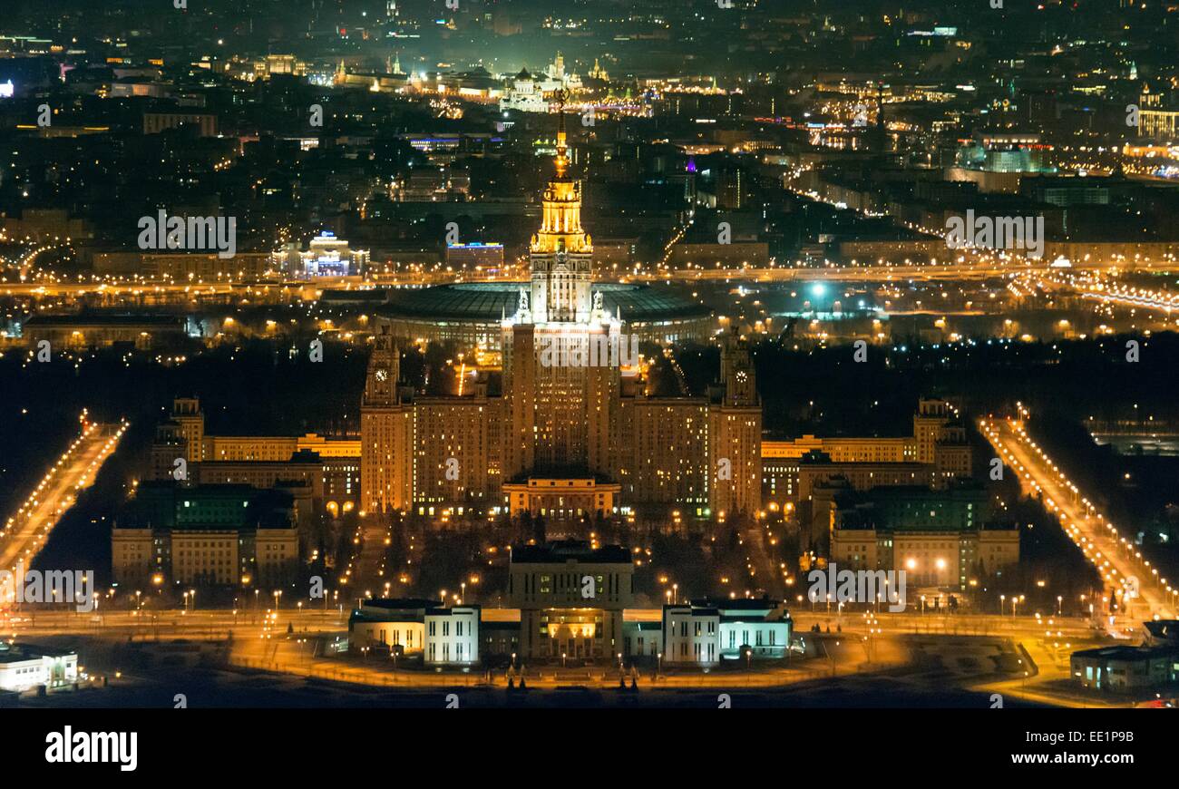 Moscow, Russia. Moscow State University building on Vorobiyovy Gory  (Sparrow Hills). Stock Photo