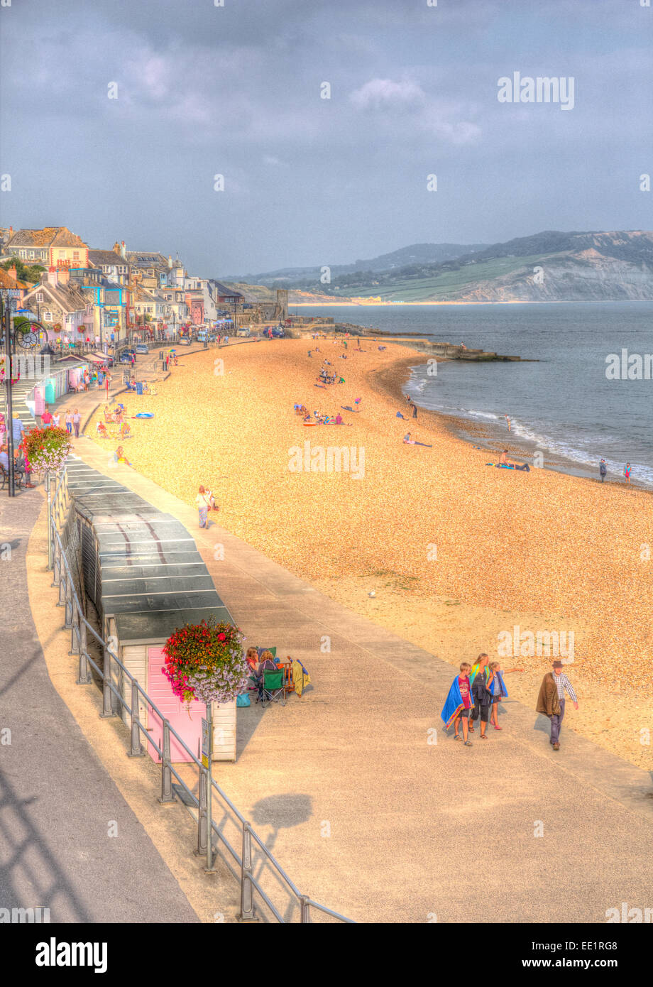 Lyme Regis beach and seafront Dorset England UK sunny warm weather