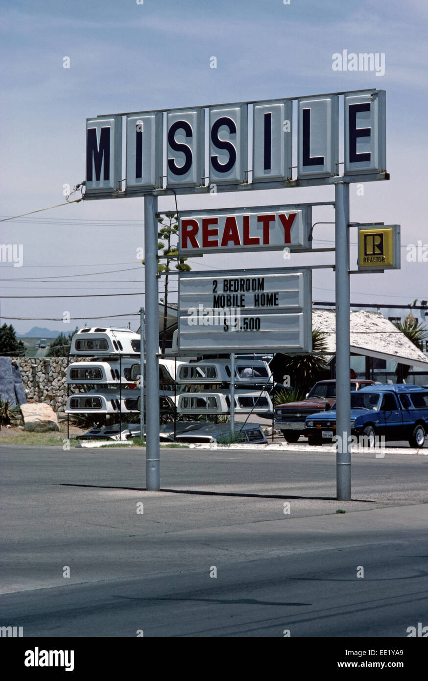 MISSILE REALITY SIGN, EL PASO, TEXAS, USA Stock Photo