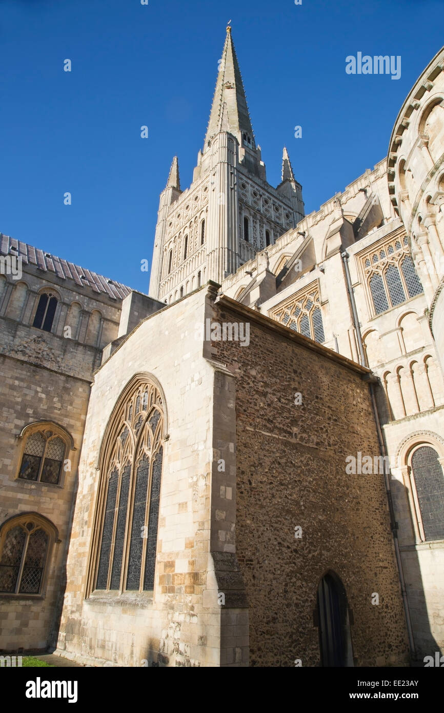 view of Norwich Cathedral, Norfolk, East Anglia, England Stock Photo
