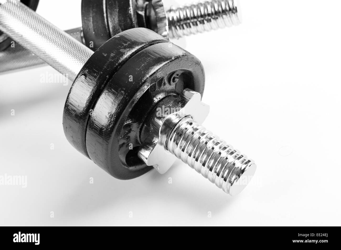 Chrome screw on hand barbells weights Stock Photo Alamy