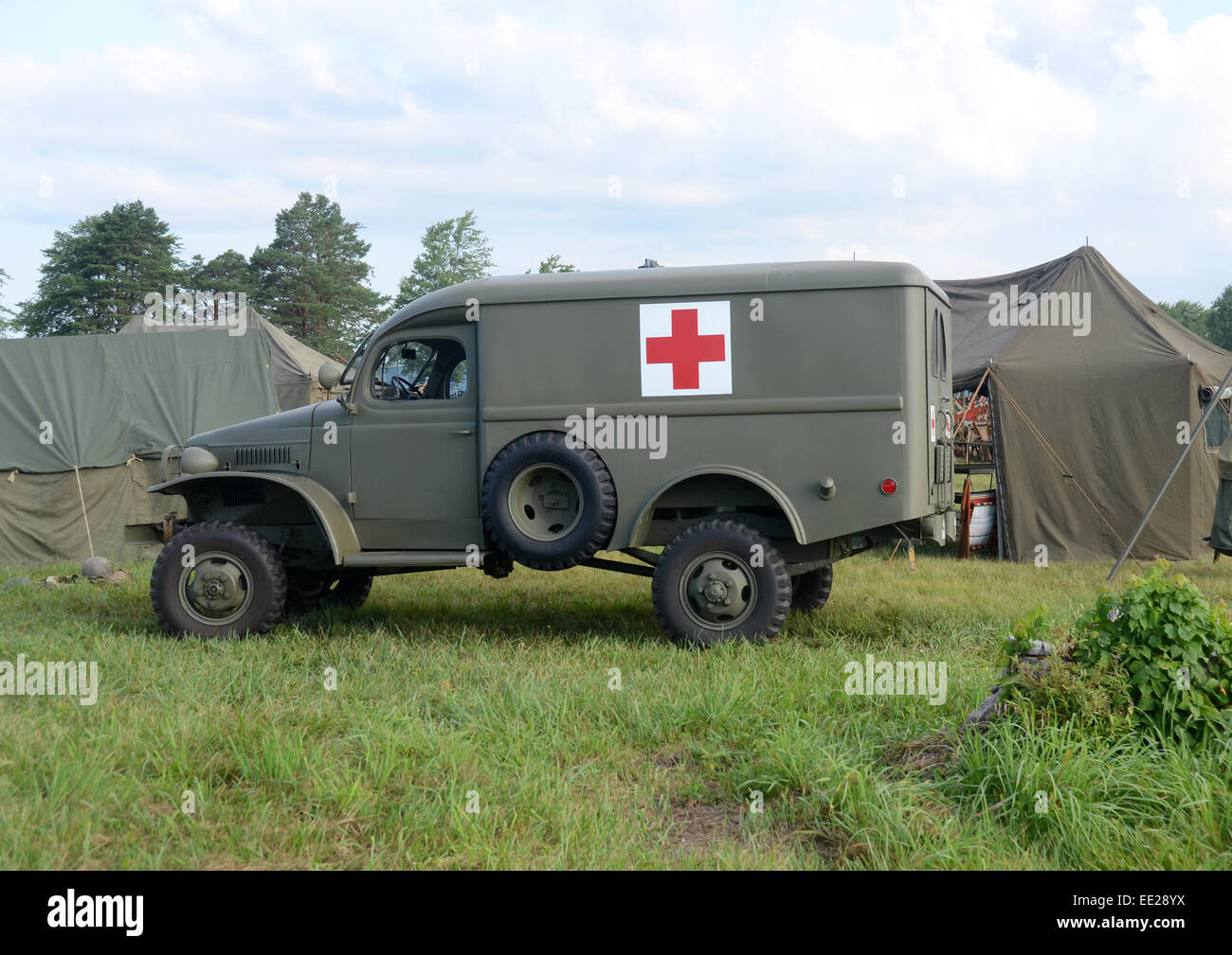 World War II era medical transport truck side view Stock Photo