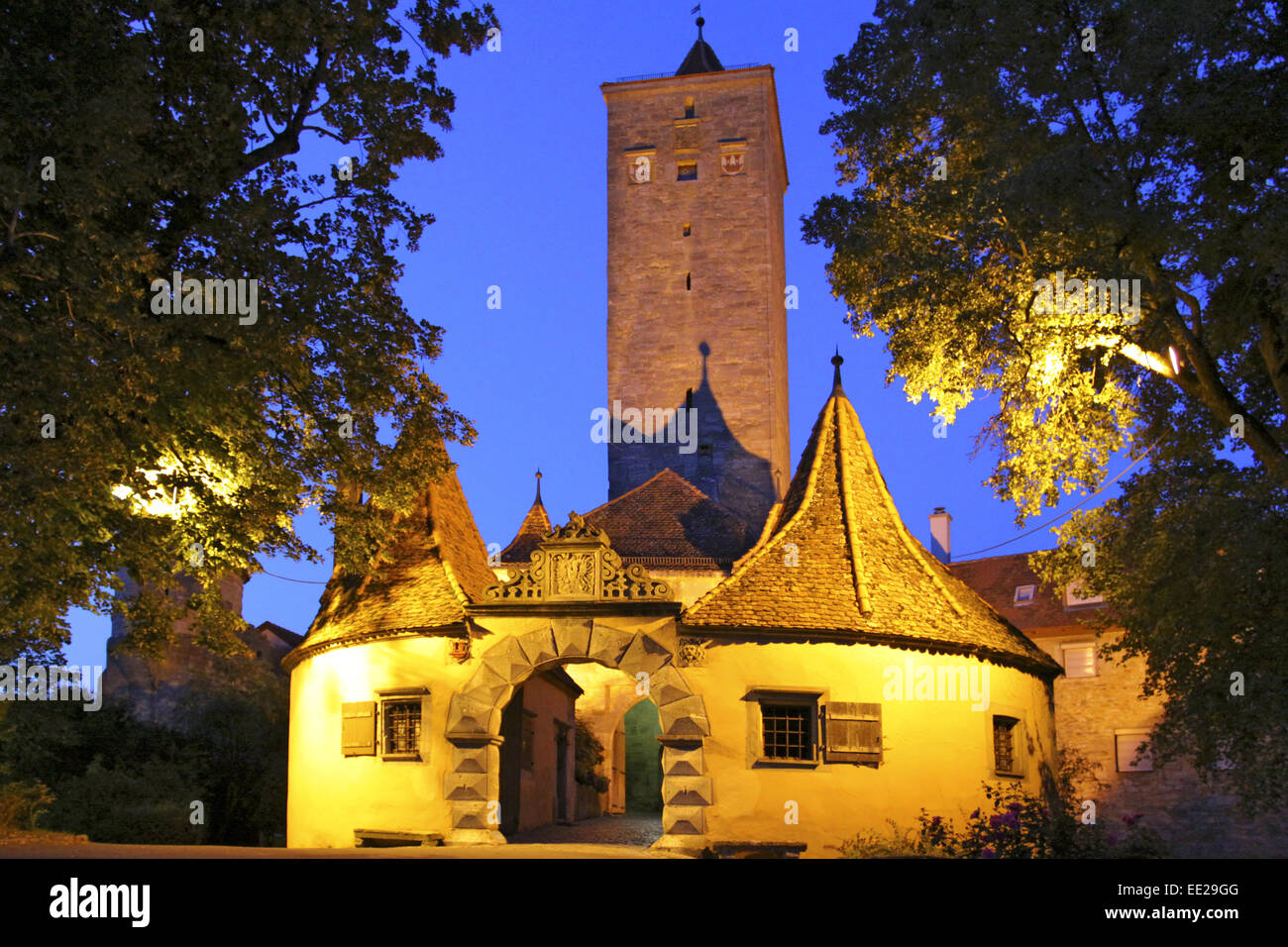 Deutschland, Bayern, Rothenburg ob der Tauber, Burgtor, Alter Burgturm, Innerer Burgturm, Burgthurn , 14,  Jahrhundert, Toranlag Stock Photo