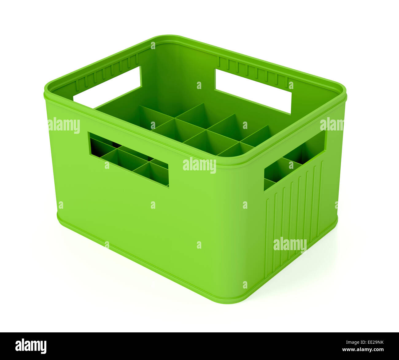 Green plastic beer crate on white background Stock Photo