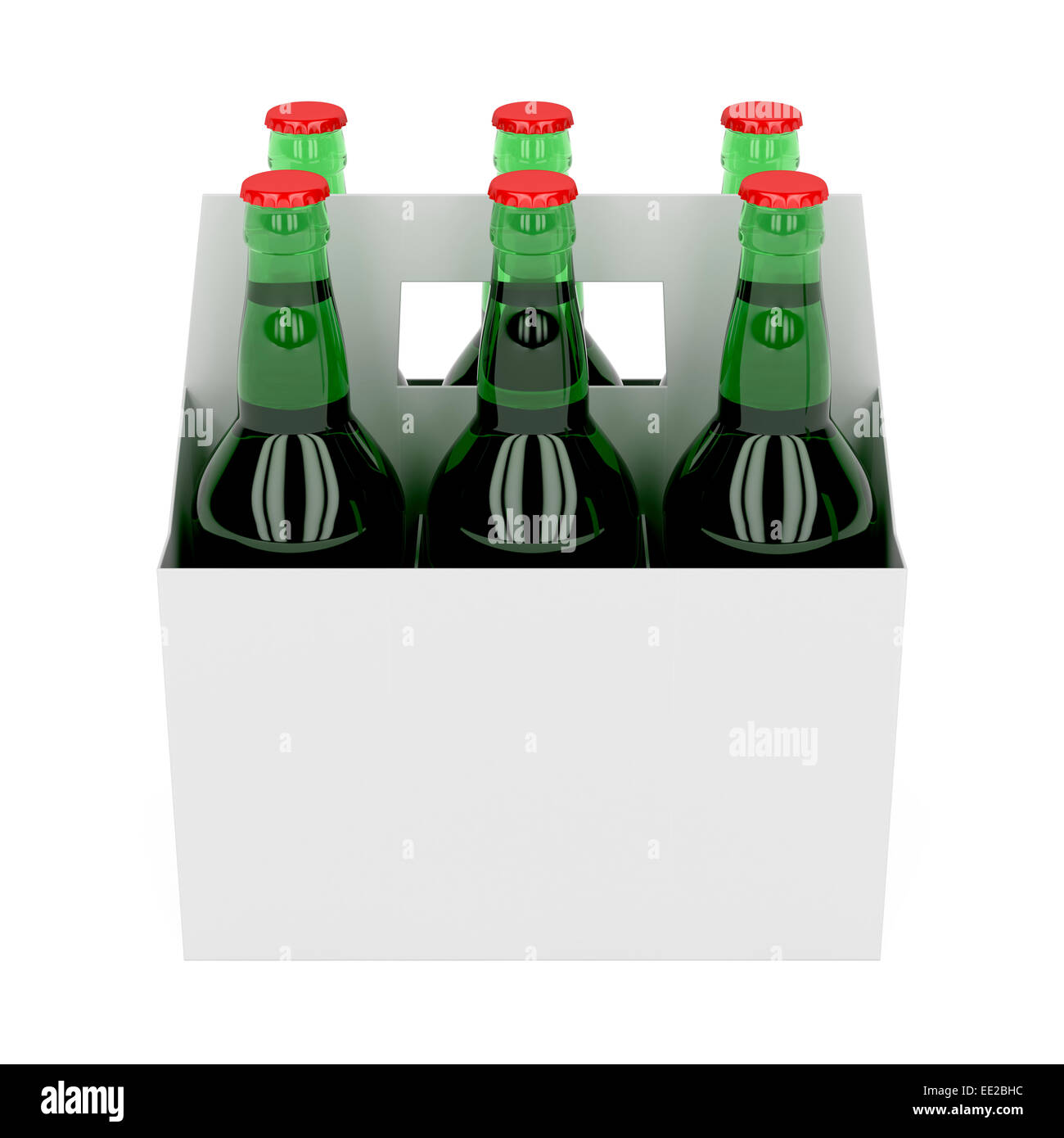 Six pack of beer bottles on white background Stock Photo