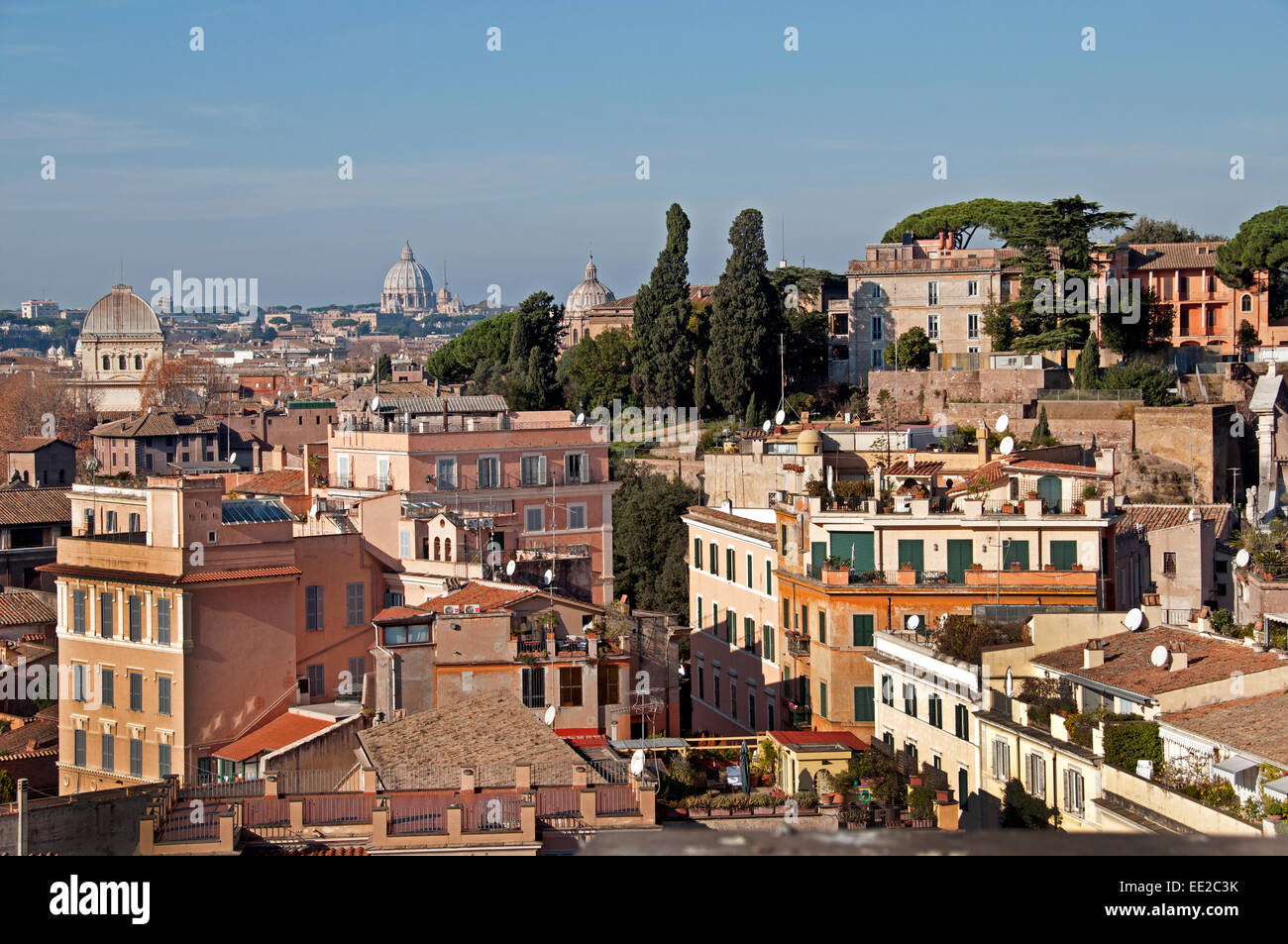 View Rome  from Forum Romanum beyond St. Peter's Basilica Italy Roman Lazio Stock Photo
