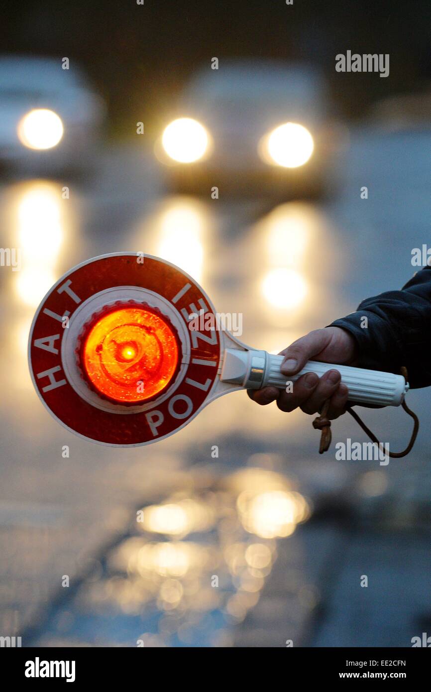 Police Stop sign, Germany, city of Braunlage, 12. January 2015. Photo: Frank May Stock Photo