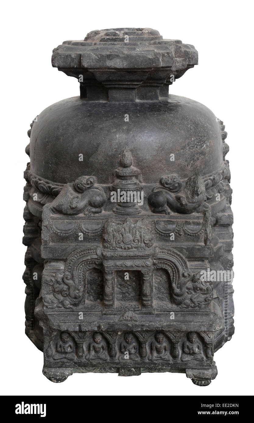 Votive stupa, from 11th century found in Basalt, Bodhgaya, Bihar now exposed in the Indian Museum in Kolkata Stock Photo