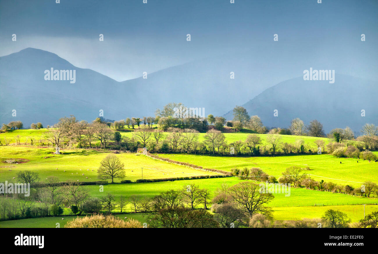 RAIN STORM AND SLEET OVER THE BRECON BEACONS POWYS WALES Stock Photo