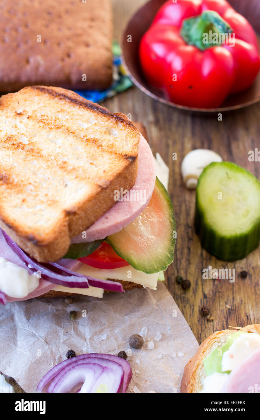 Samich Sandwich with ham, cheese, lettuce and pickles Stock Photo - Alamy