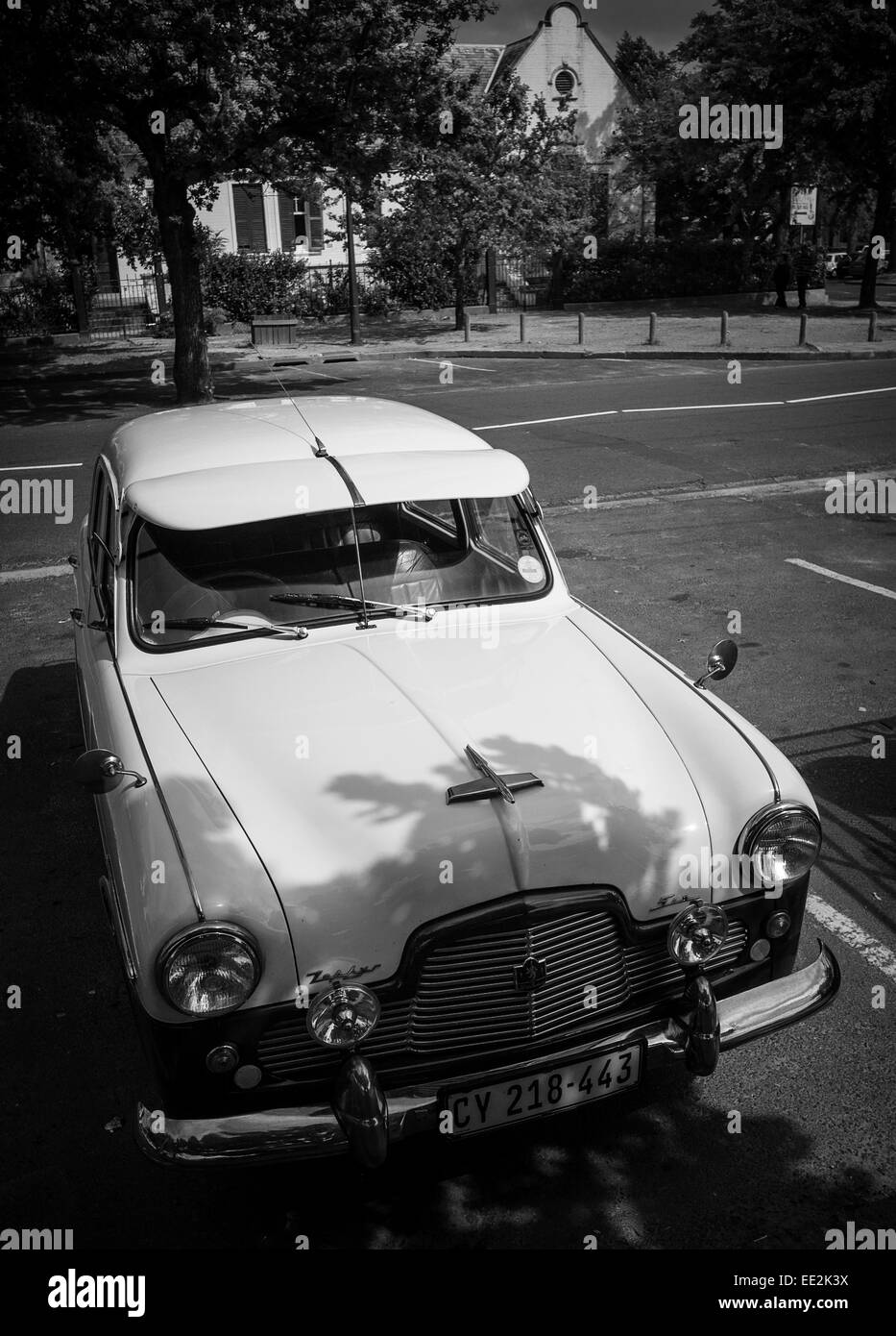 A 1950's Ford Zephyr Six classic car parked in Die Braak, Stellenbosch, South Africa. Used for tourist trips around the town. Stock Photo