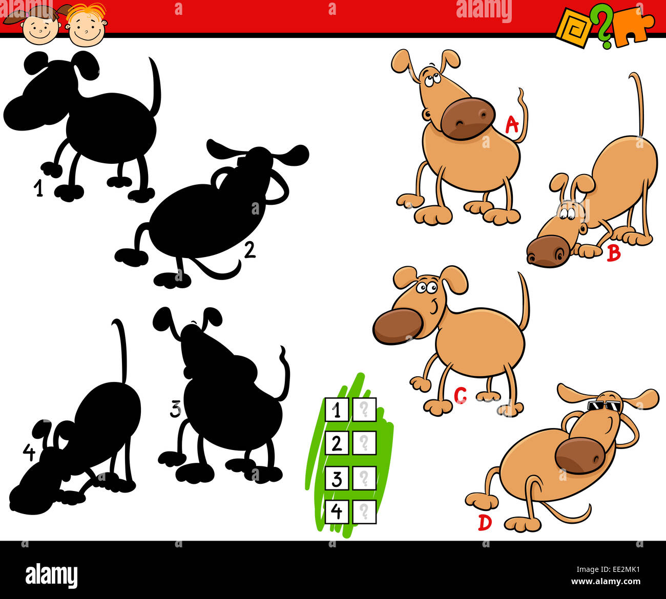 Cartoon Illustration of Education Shadow Matching Game for Preschool ...