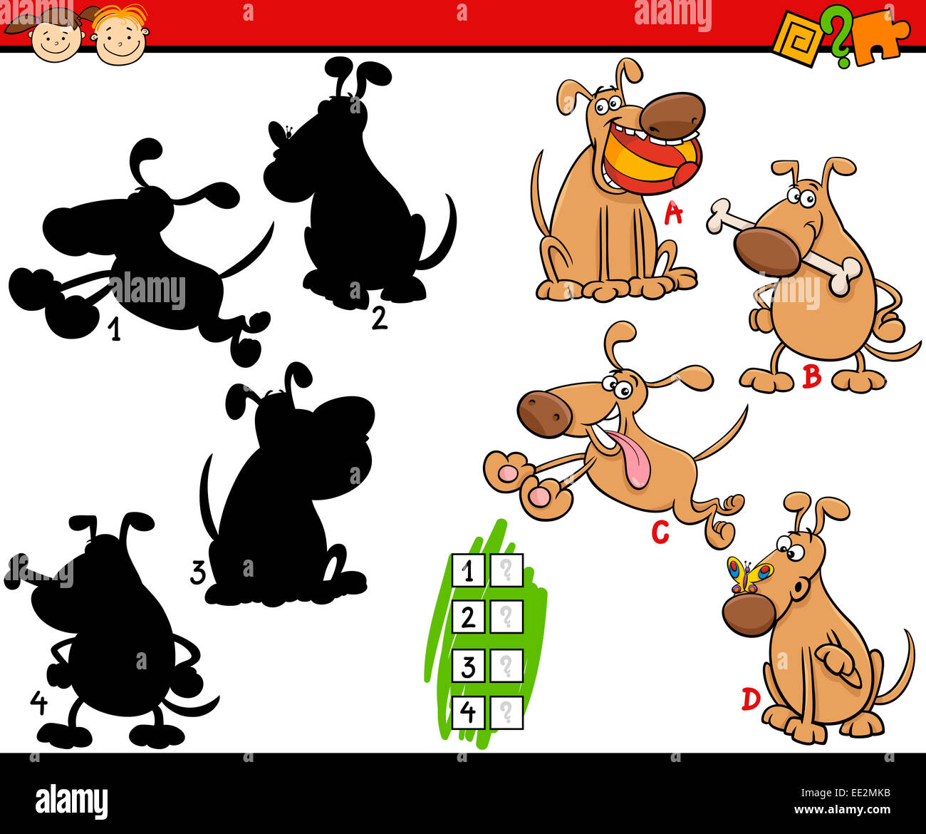 Cartoon Illustration of Education Shadow Matching Game for Preschool ...