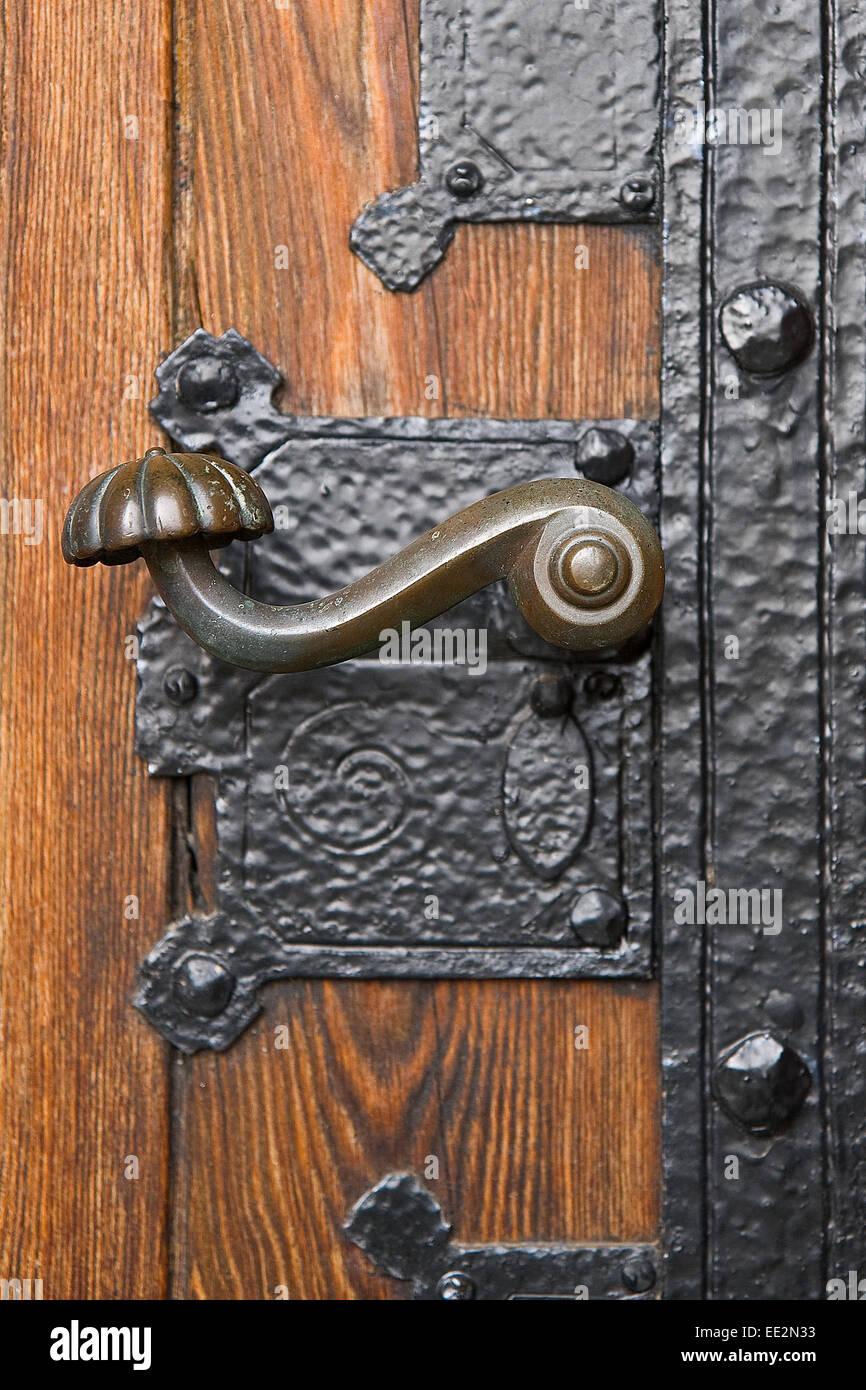 Door handle on church door. Shot from the Cathedral at Viborg, Denmark Stock Photo