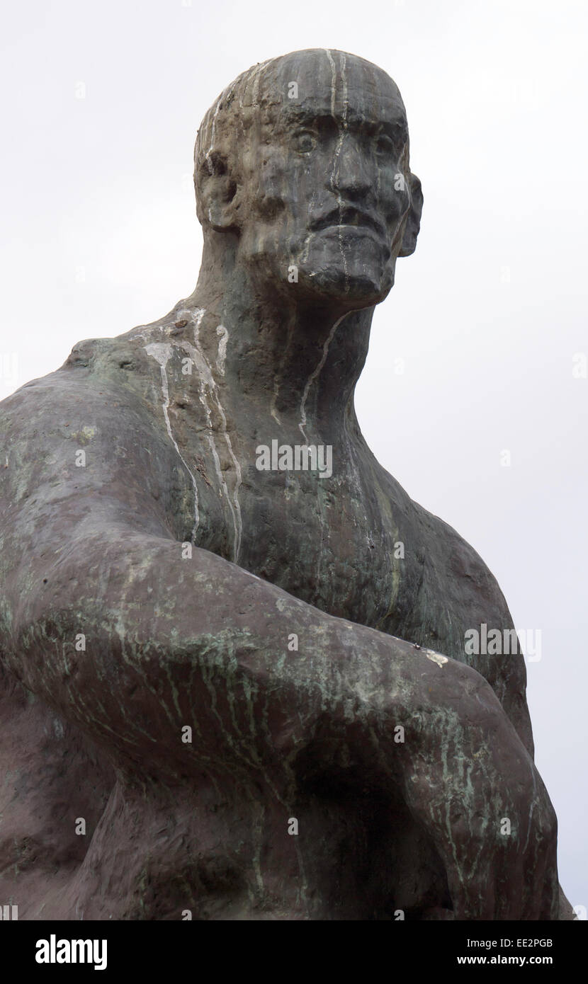 The statue of Jan Smuts in The Company's Garden, Cape Town, South Africa, with a pale sky in the background, and bird droppings. Stock Photo
