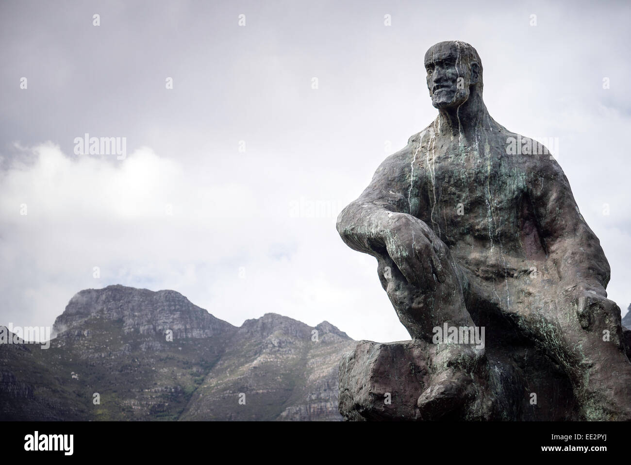 The statue of Jan Smuts in The Company's Garden, Cape Town, South Africa, with Table Mountain in the background. Stock Photo