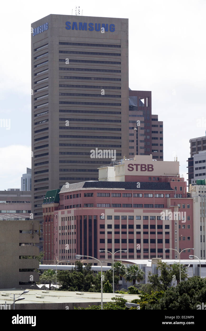 The offices of Samsung and STBB in the commercial center of Cape Town, viewed from The Castle of Good Hope. Stock Photo
