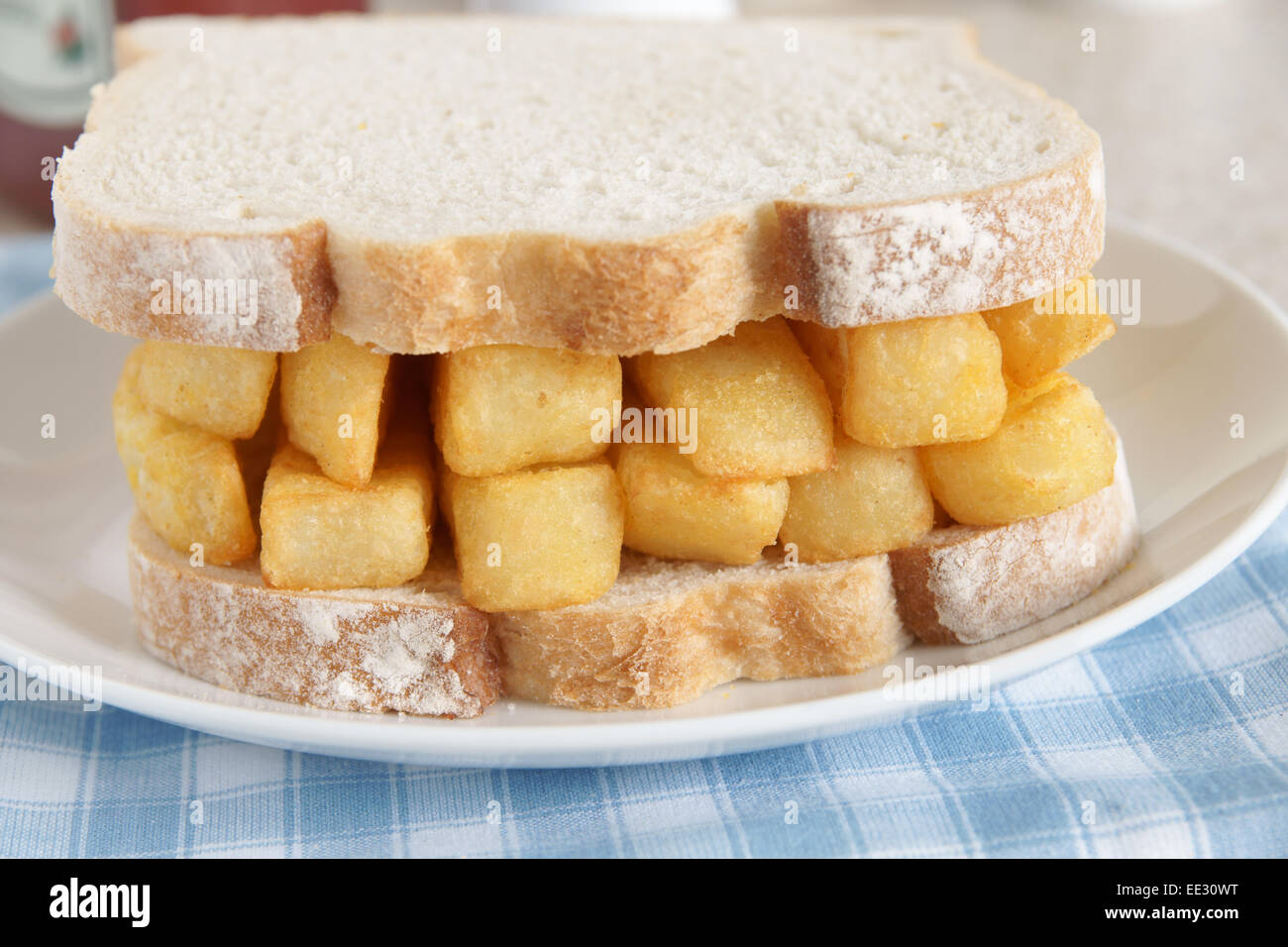 Chip Butty potato chips or fries in a sandwich Stock Photo Alamy