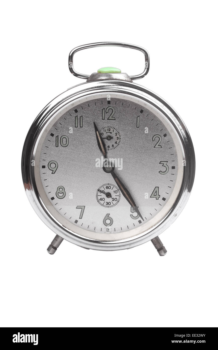 an old fashioned chrome alarm clock Stock Photo Alamy