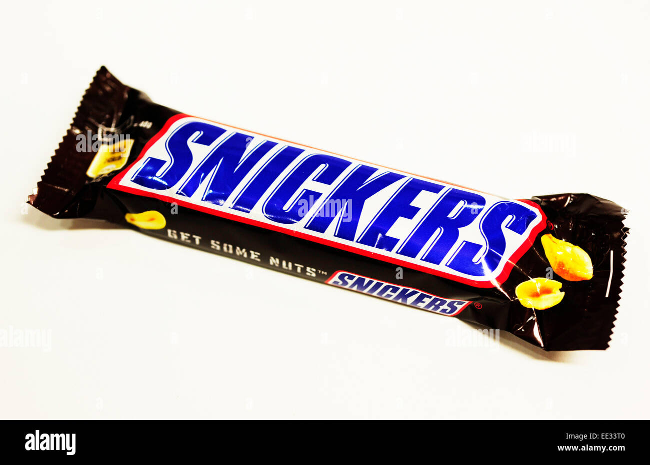 Close-up of a Snickers chocolate bar Stock Photo