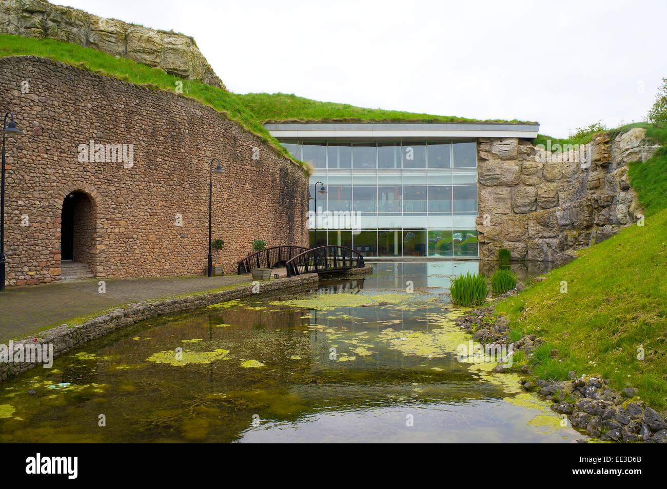 Rheged lakeland heritage centre's glass wall, Penrith, Eden Valley