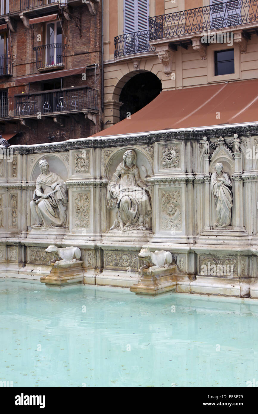Toskana, Siena, Piazza del Campo, Fonte Gaia, Brunnen Stock Photo