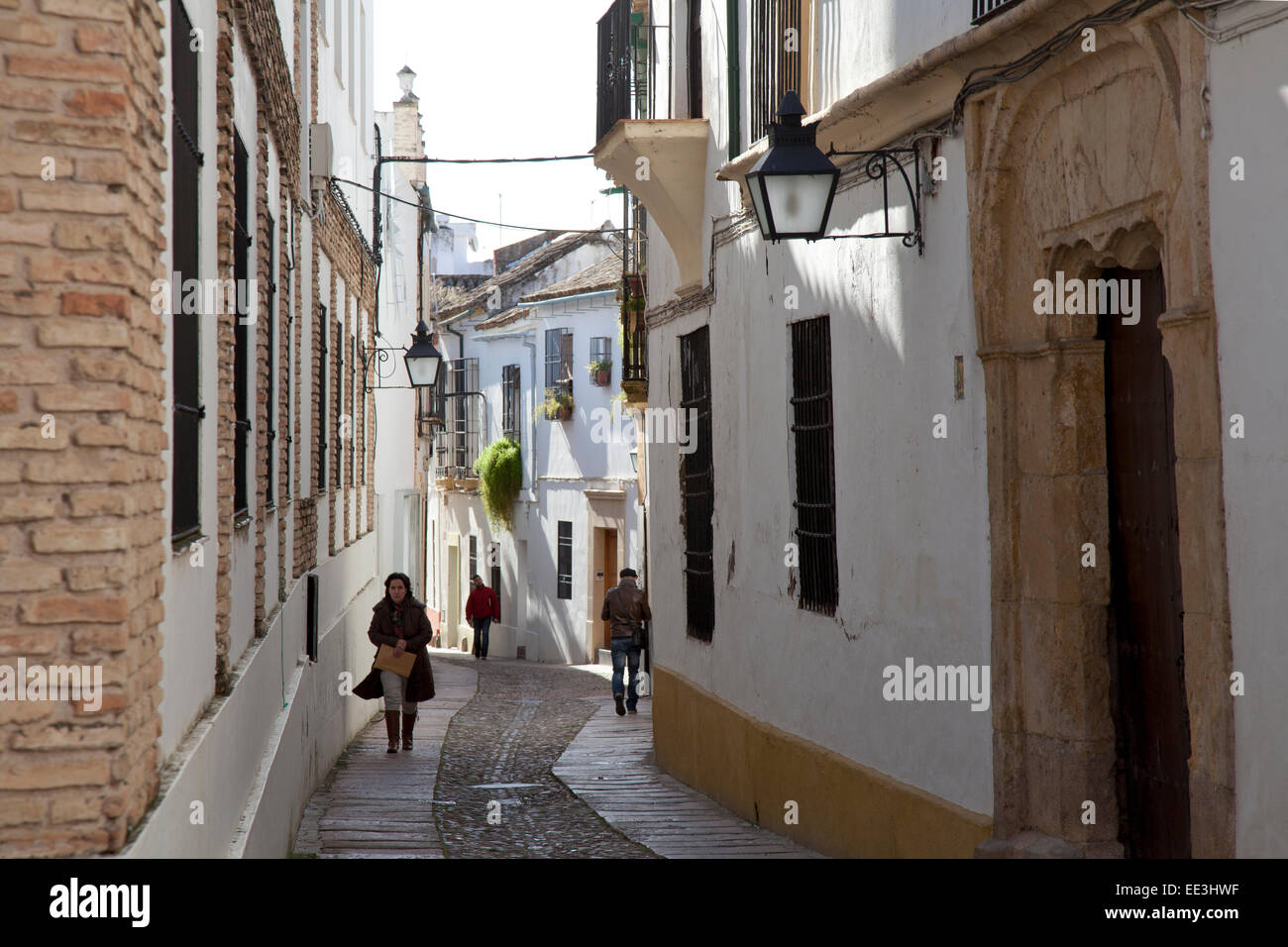 Cordoba, Andalusia, old  pedestrian cobbled street Stock Photo