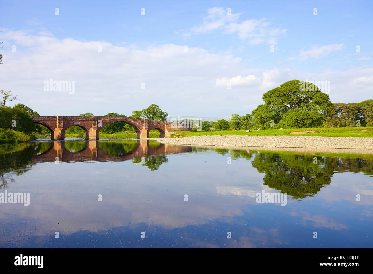 Reflected arches of The Eden Bridge, Lazonby, Eden Valley, Cumbria