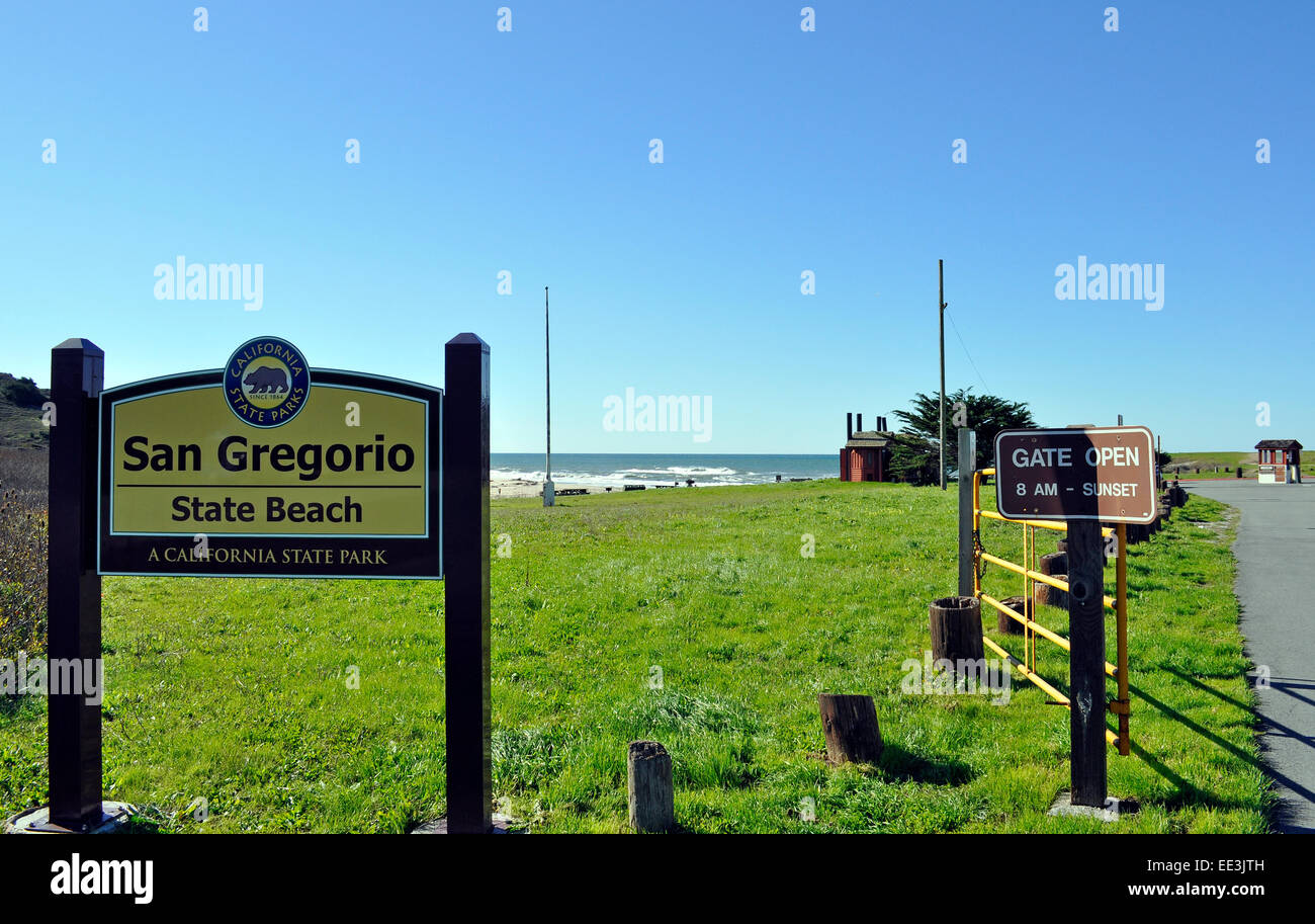 San Gregorio State Beach, entrance sign, California, USA Stock Photo