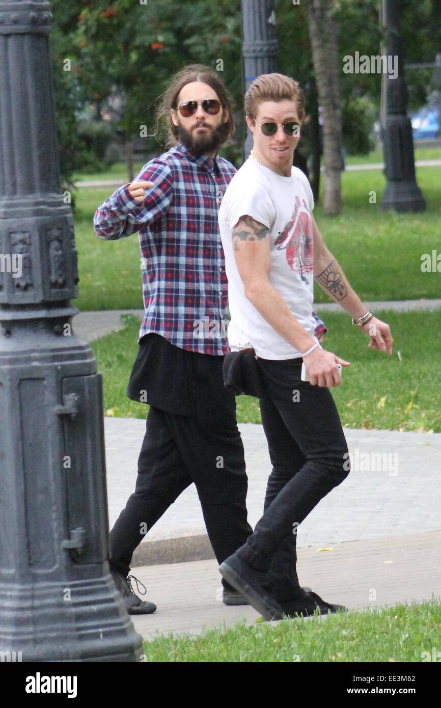 Oscar winner Jared Leto and Olympic snowboarding champion Shaun White spending the day together out in Moscow. Like Jared Leto and 30 Seconds To Mars, Shaun White is a member of the band, Bad Things. The pair are currently on tour together, performing in Stock Photo