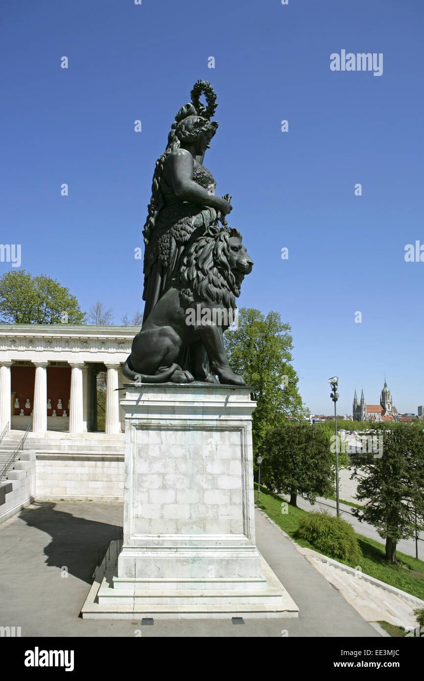 Allegorie, Bavaria, Bayerischer Loewe, Bayern, Bronze, Bronzeplastik, Denkmal, Deutschland, Ehrentempel, Eisenguss, Innenstadt, Stock Photo