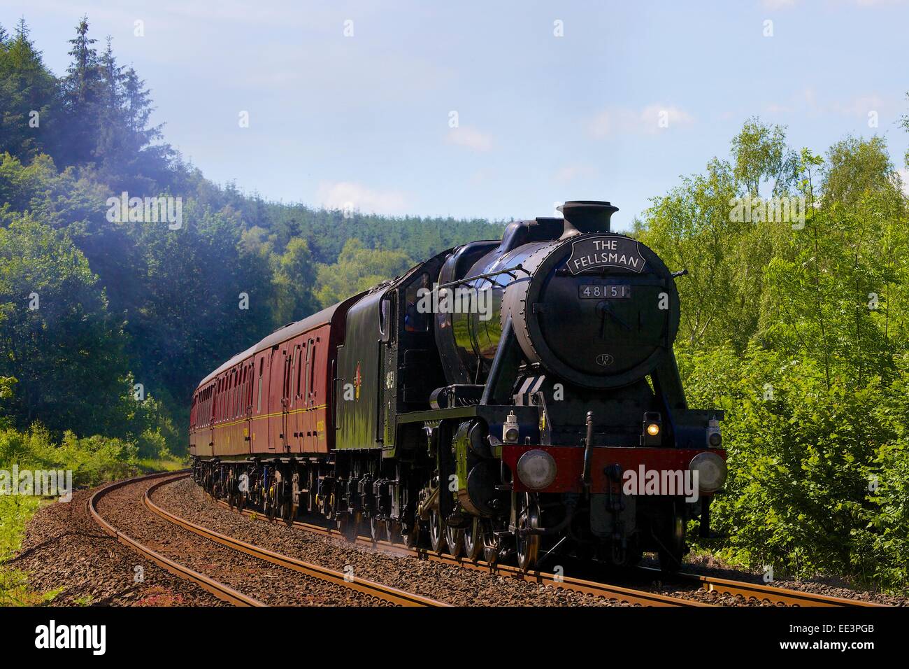 LMS Stanier Class 8F 48151, steam train near Lazonby, Eden Valley, Settle to Carlisle Railway Line, Cumbria, England, UK. Stock Photo