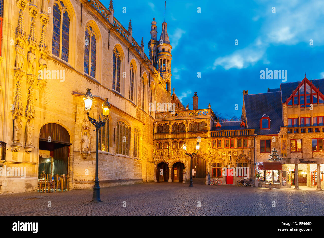 Cityscape with the picturesque Christmas Burg Square in Bruges Stock Photo