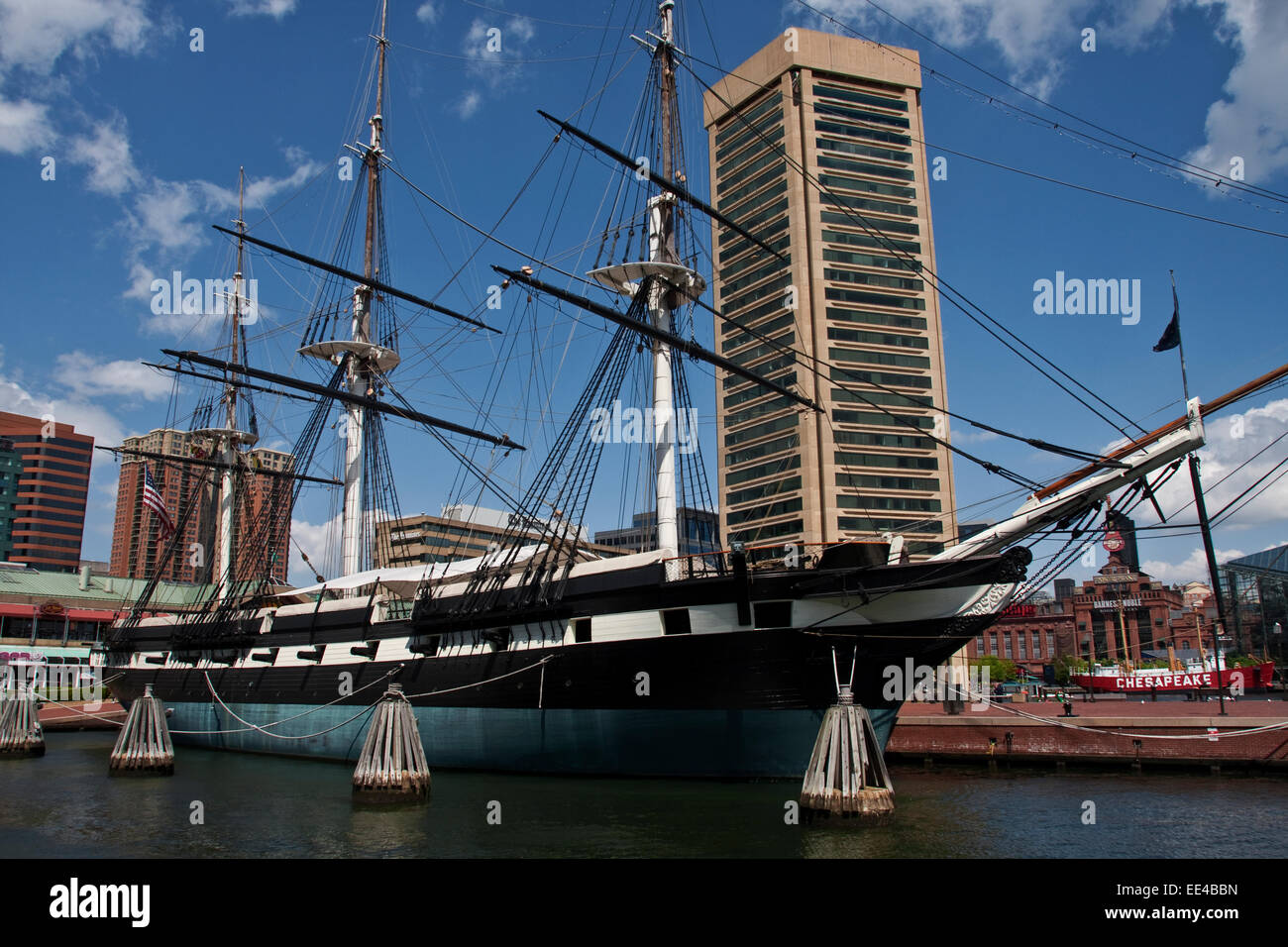 Baltimore, Maryland, Inner Harbor, Historic Ships of Baltimore, USS Constellation in Inner Harbormore, Stock Photo