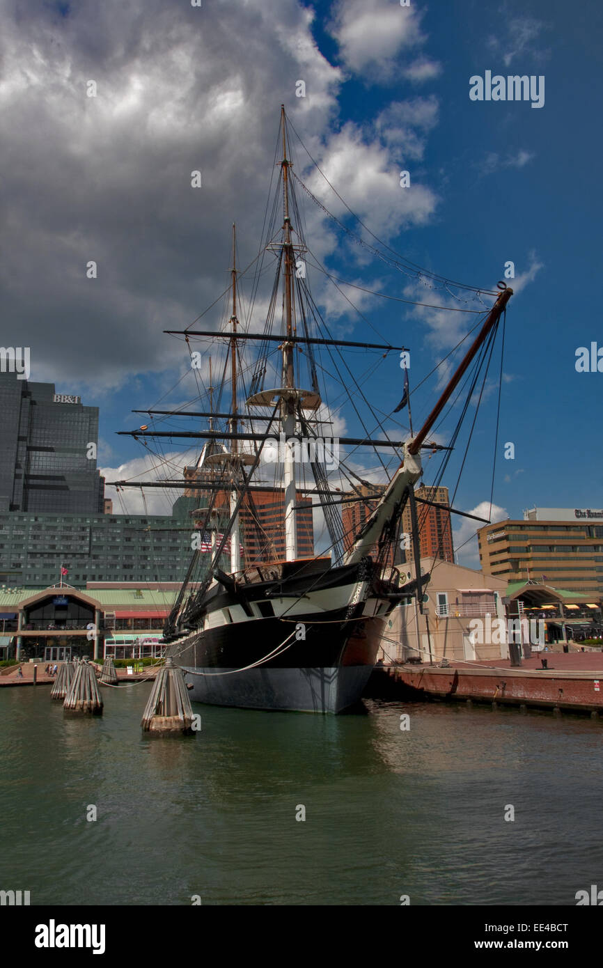 Baltimore, Maryland, Inner Harbor, Historic Ships of Baltimore, USS Constellation in Inner Harbor Stock Photo