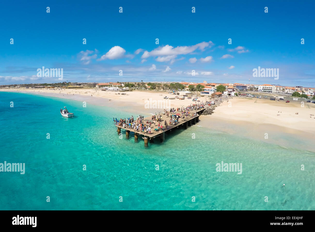 Aerial view of Santa Maria beach in Sal Cape Verde - Cabo Verde Stock Photo