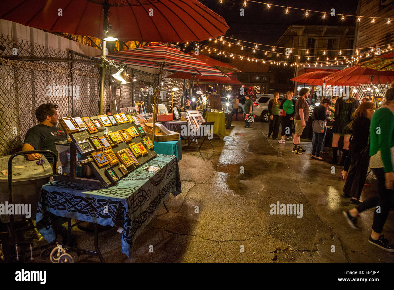 French Quarter, New Orleans, Louisiana.  Frenchmen's Art Market at Night. Stock Photo