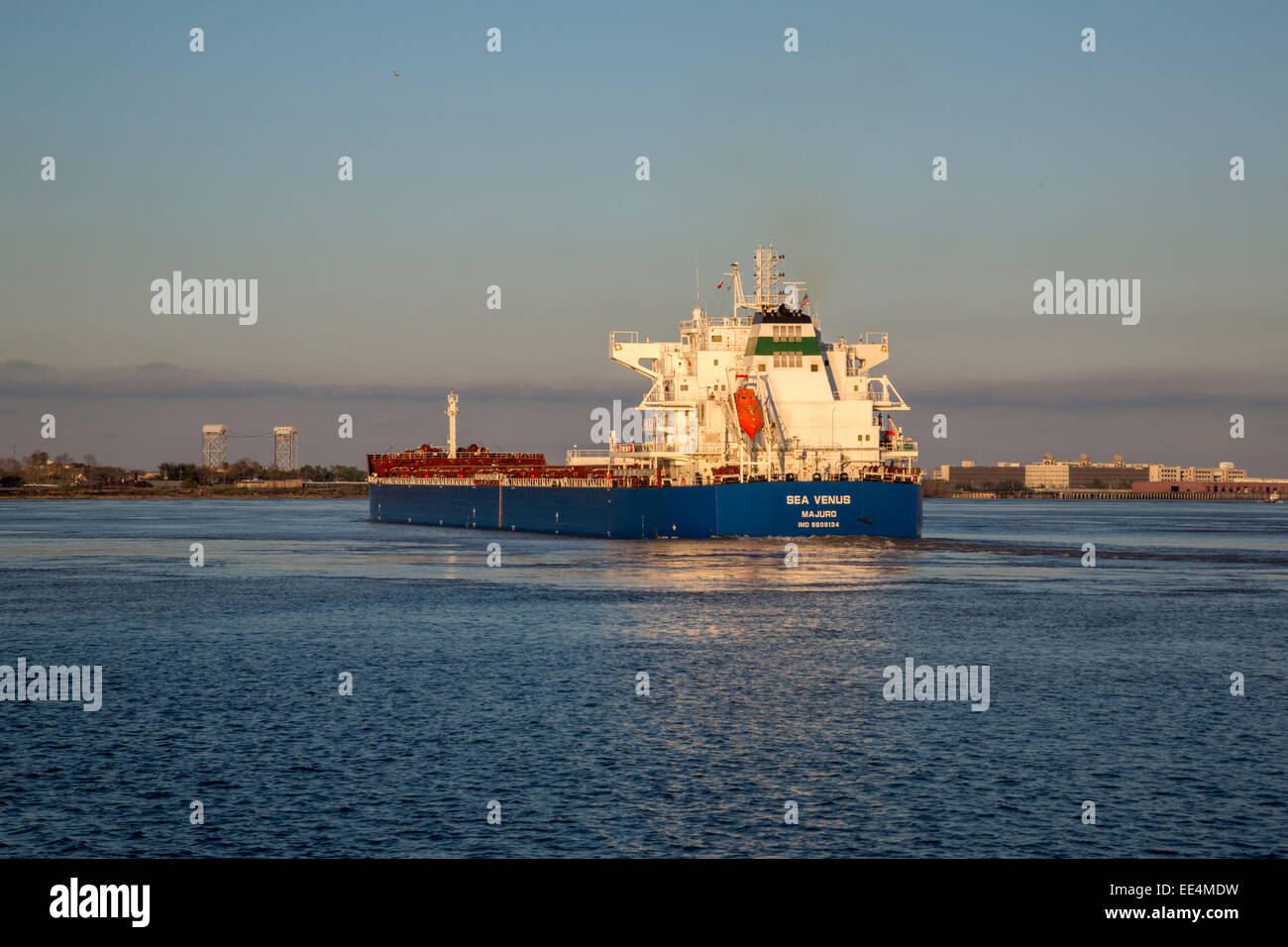 New Orleans, Louisiana.  The Sea Venus, a Bulk Carrier, on the Mississippi River. Stock Photo