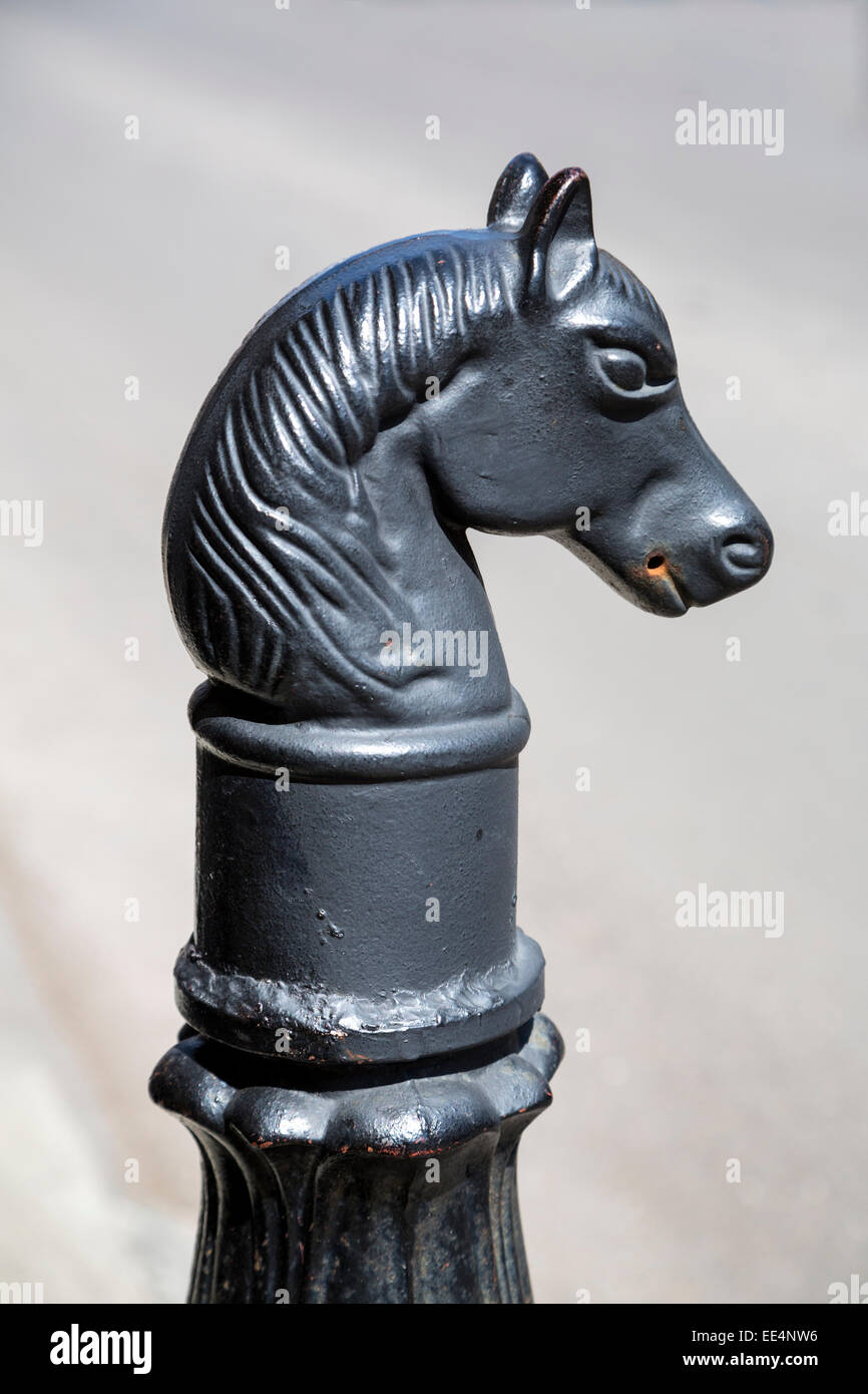 French Quarter, New Orleans, Louisiana.  Decorative Horse Hitching Post. Stock Photo