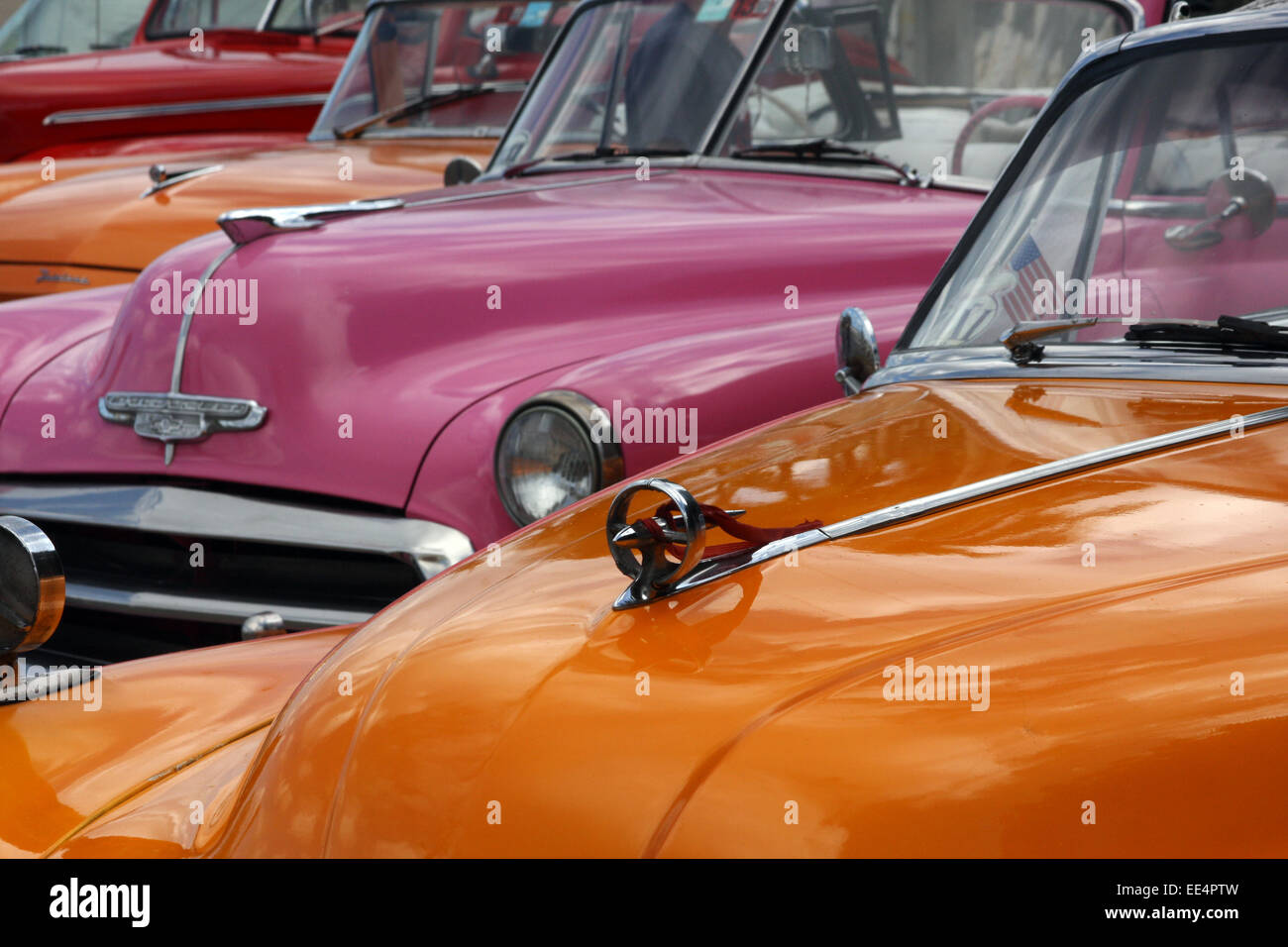 Vintage convertible classic cars parked in Havana in Cuba Stock Photo
