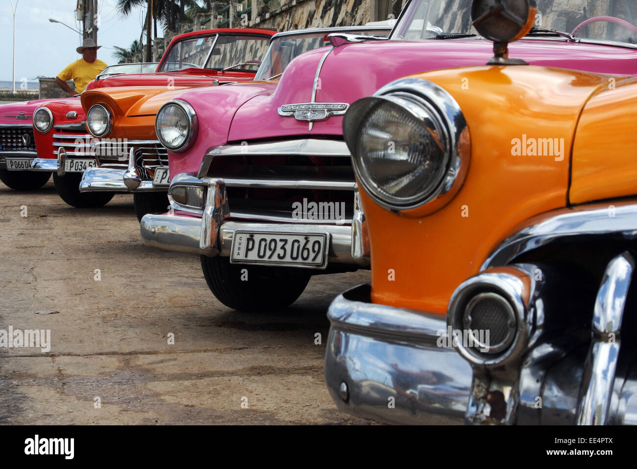 Vintage convertible classic cars parked in Havana in Cuba Stock Photo