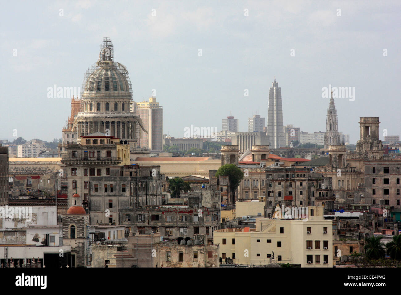 View of the Havana skyline in Cuba including the Capitolio Nacional from Morro Castle Stock Photo