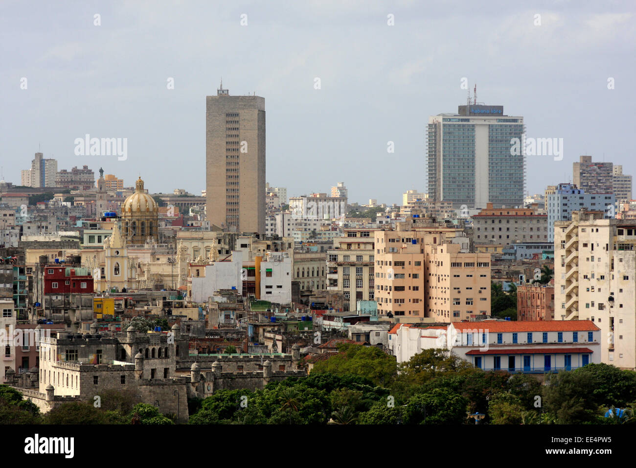 View of the Havana skyline in Cuba from Morro Castle Stock Photo