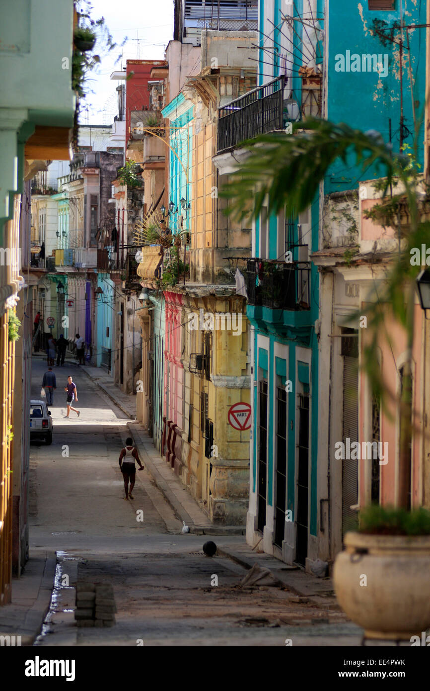 A colorful street in Cuba's capital city, Havana Stock Photo
