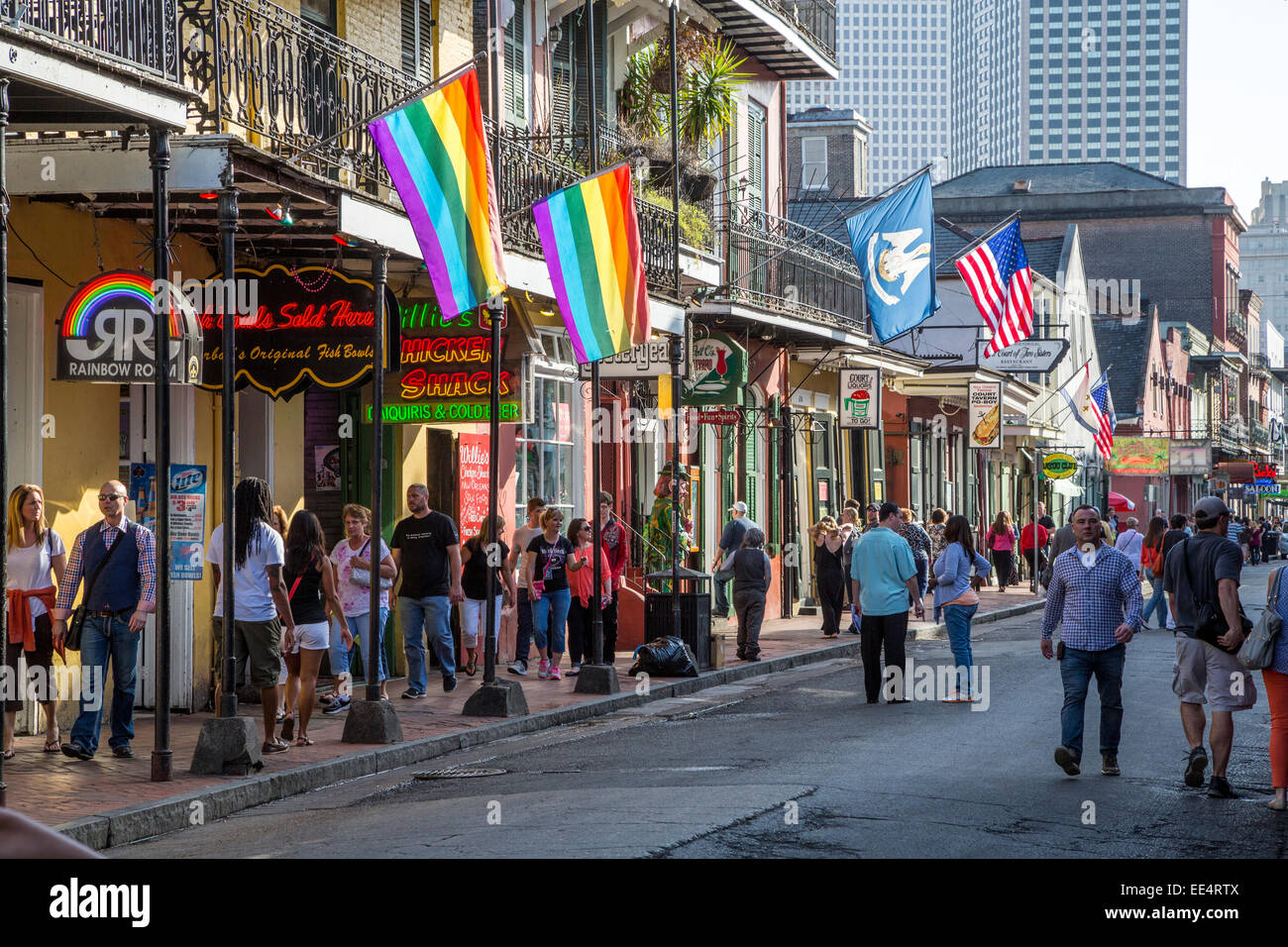 French Quarter, New Orleans, Louisiana. Bourbon Street Scene. Stock Photo