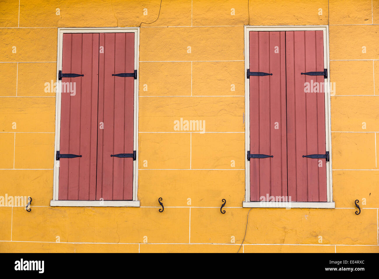 French Quarter, New Orleans, Louisiana.  Shuttered Windows of a Creole-style House. Stock Photo
