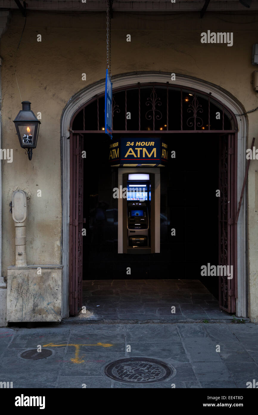 French Quarter, New Orleans, Louisiana.  24-hour ATM Machine. Stock Photo
