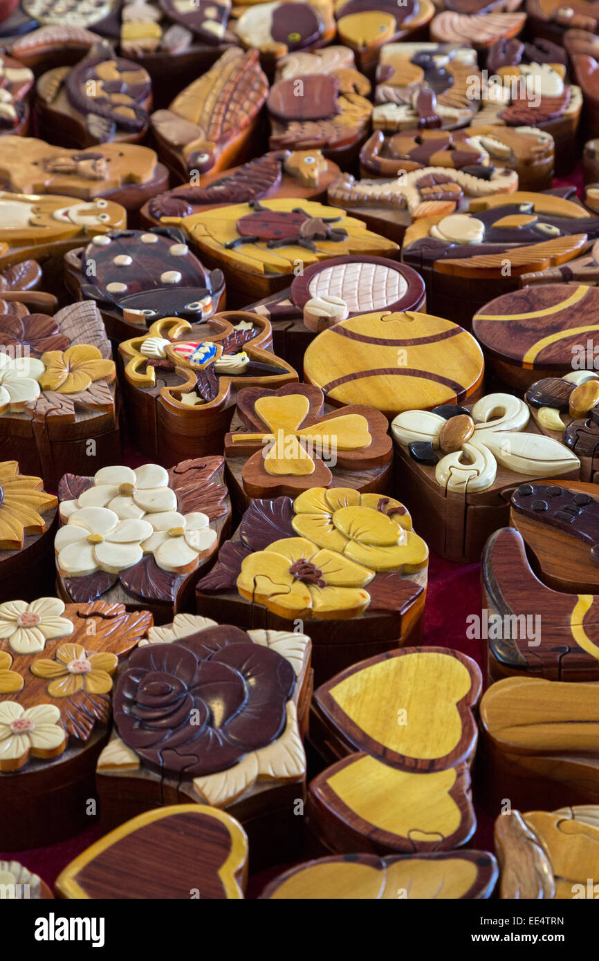 French Quarter, New Orleans, Louisiana. Carved Wooden Boxes in the