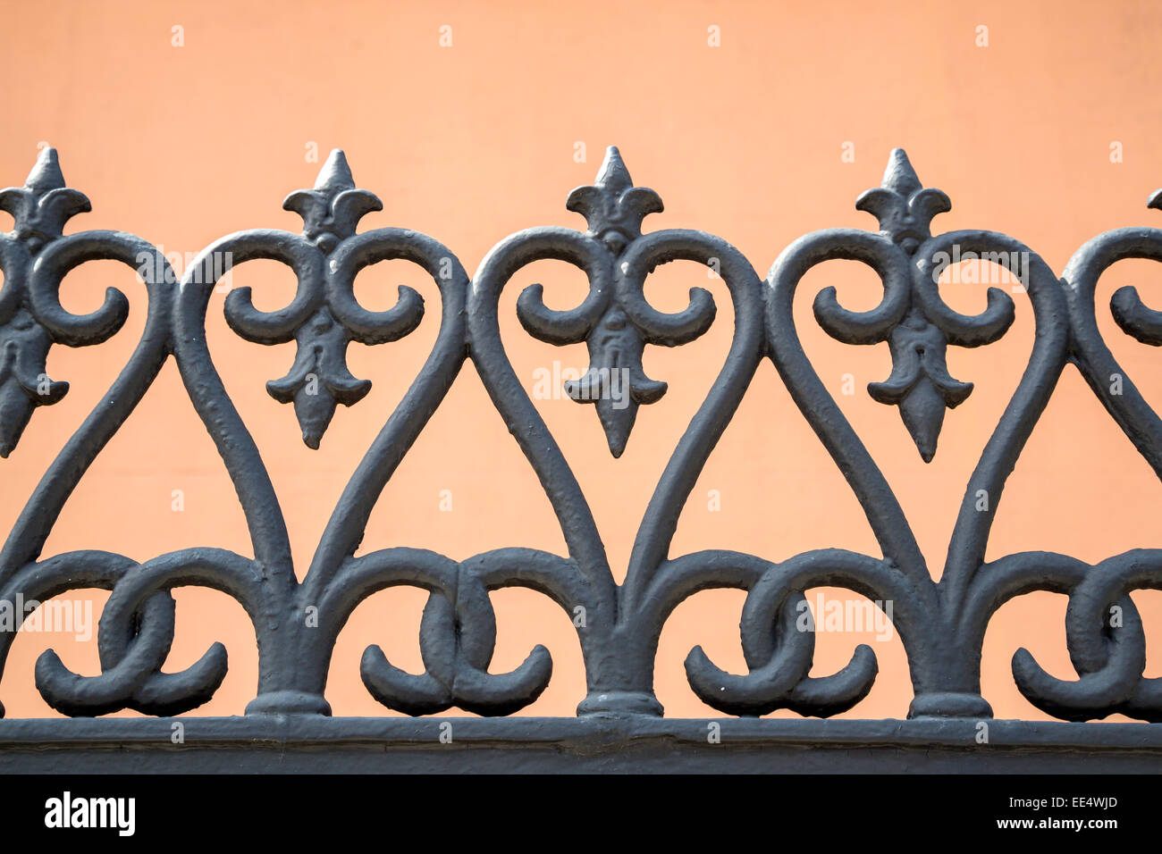 French Quarter, New Orleans, Louisiana.  Cast-iron Railings of the Gauche Villa, Built 1856.  Ironwork produced in Saarbrucken. Stock Photo